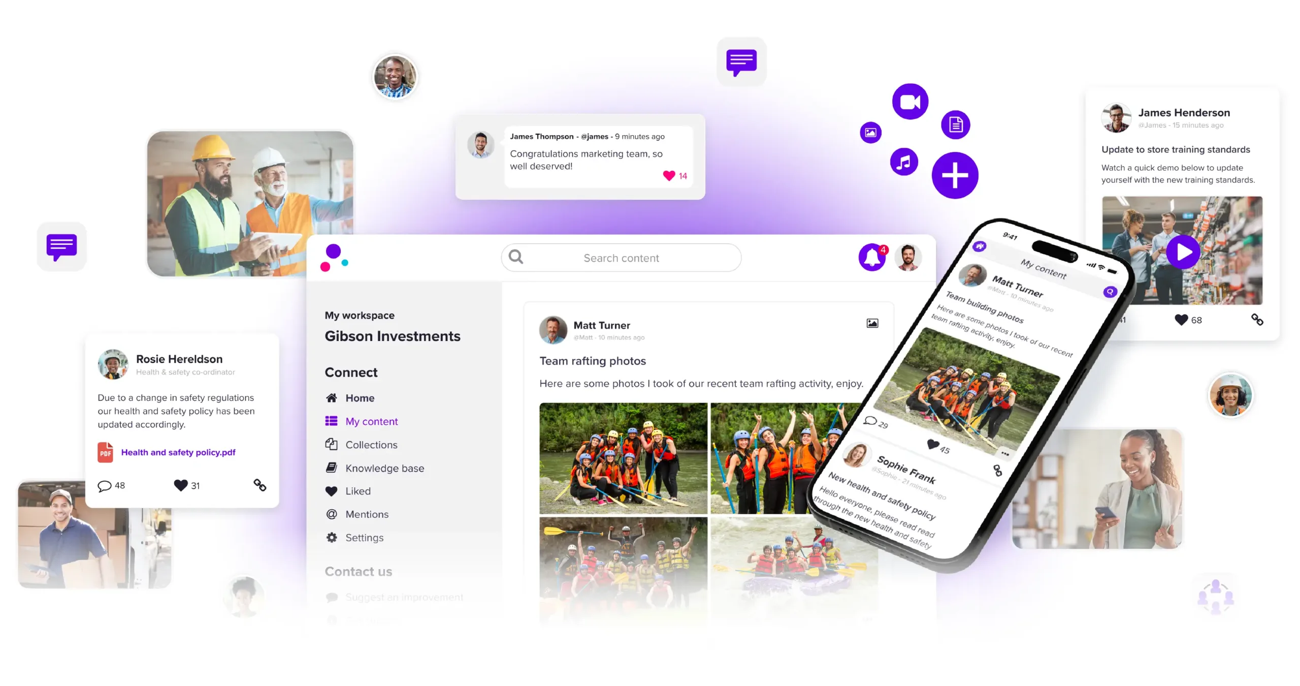 Juggl Connect Homepage on browser and mobile with floating Juggl features